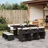 vidaXL 11 Piece Garden Dining Set with Cushions Black Poly Rattan