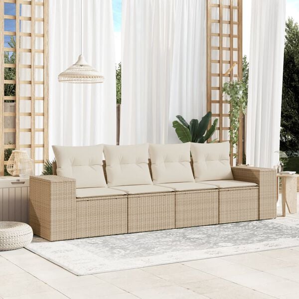 vidaXL 4 Piece Garden Sofa Set with Cushions Beige Poly Rattan