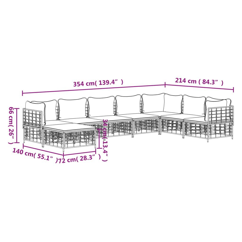 vidaXL 8 Piece Garden Lounge Set with Cushions Anthracite Poly Rattan
