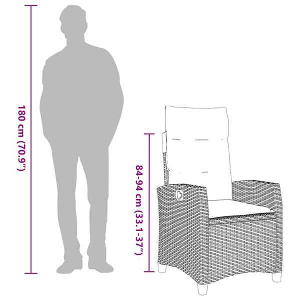 vidaXL Reclining Garden Chair with Side Table Grey Poly Rattan