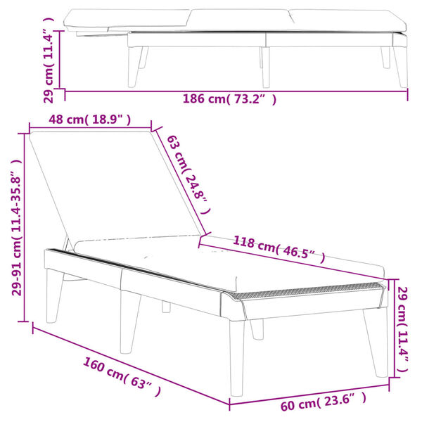 vidaXL Sun Lounger with Cushion White 186x60x29 cm PP