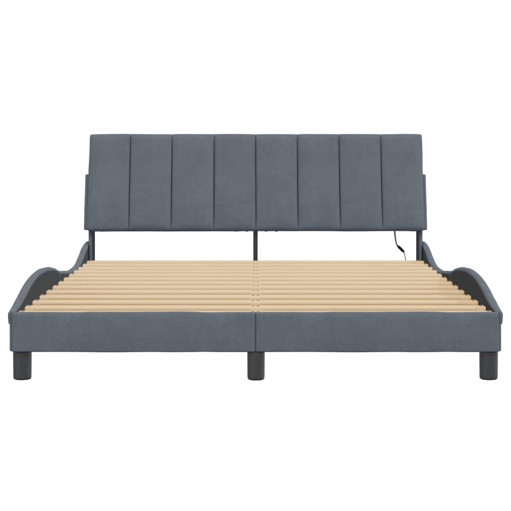 vidaXL Bed Frame with LED without Mattress Dark Grey 152x203 cm Queen Velvet