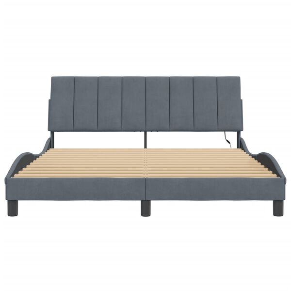 vidaXL Bed Frame with LED without Mattress "Hankor" Dark Grey 152x203 cm Queen Velvet