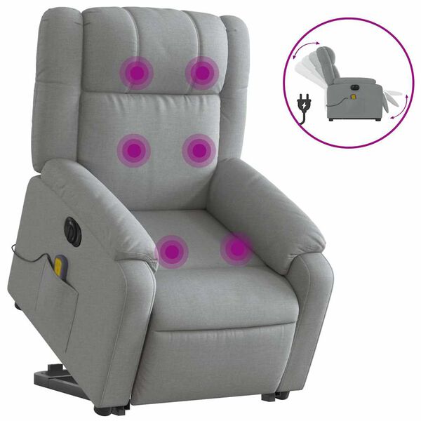 vidaXL Electric Stand up Massage Recliner Chair Light Grey Fabric
