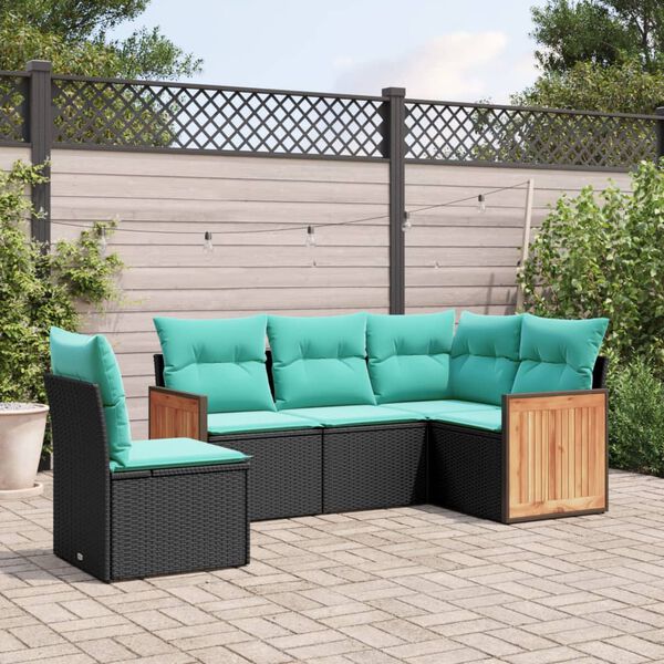 vidaXL 5 Piece Garden Sofa Set with Cushions Black Poly Rattan