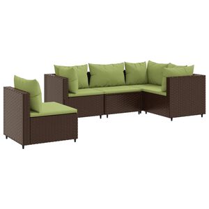 vidaXL 5 Piece Garden Lounge Set with Cushions Brown Poly Rattan