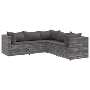 vidaXL 5 Piece Garden Lounge Set with Cushions Grey Poly Rattan