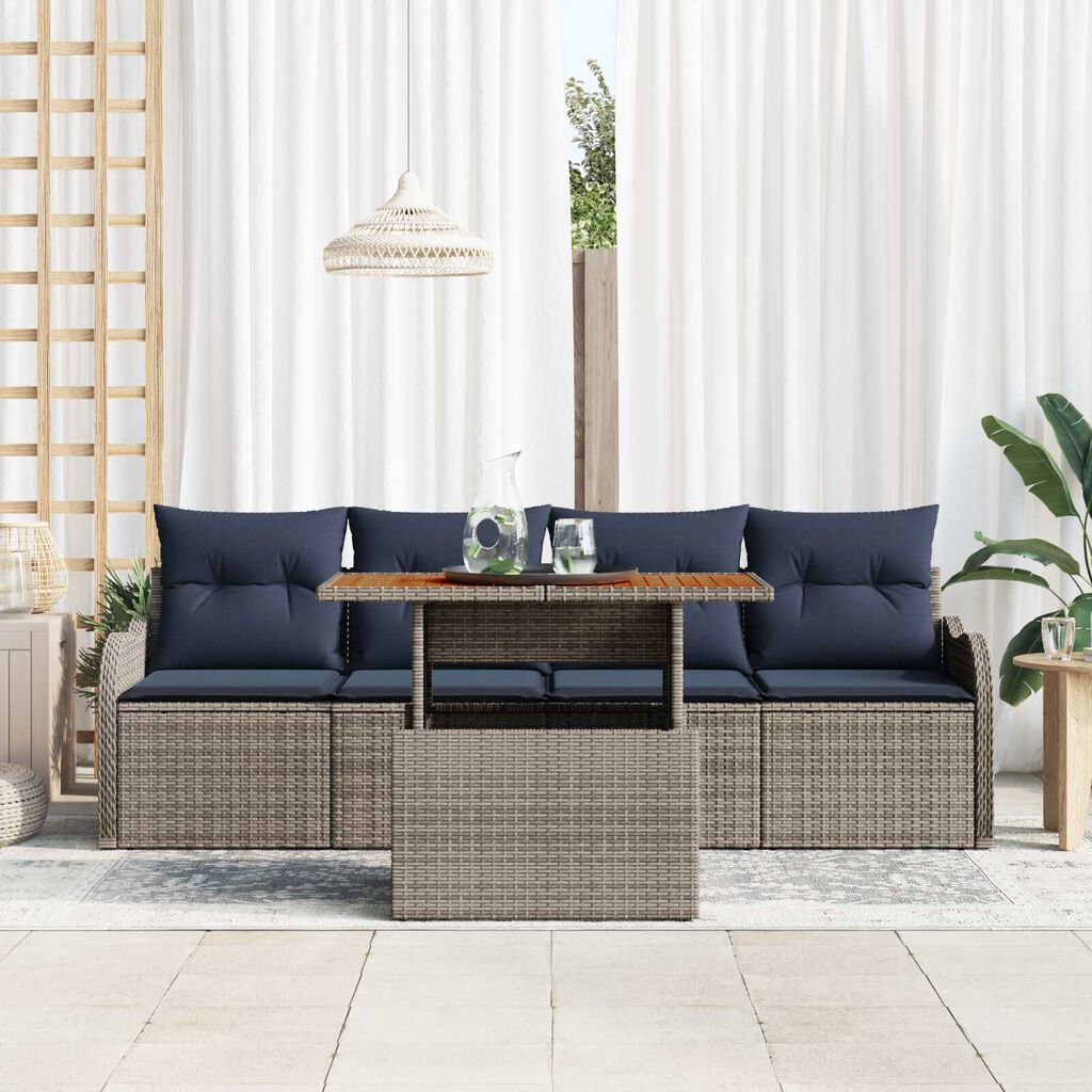 vidaXL 5 Piece Garden Sofa Set with Cushions Grey Poly Rattan Acacia