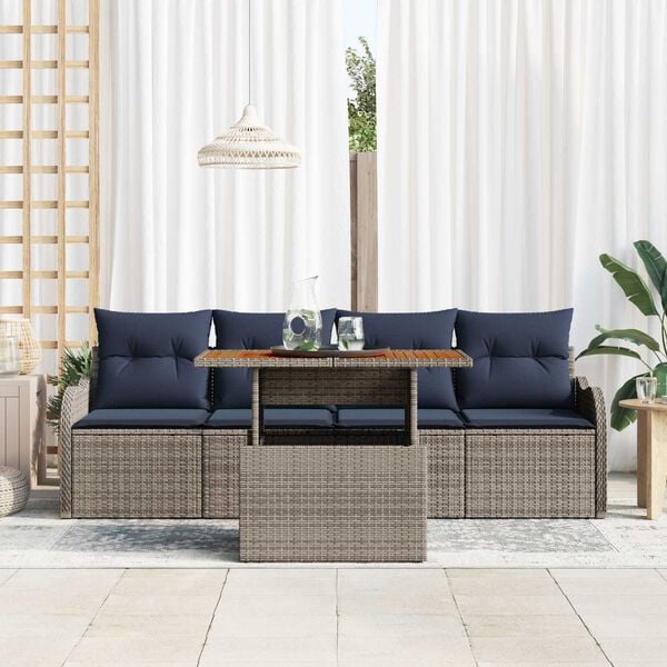 vidaXL 5 Piece Garden Sofa Set with Cushions Grey Poly Rattan Acacia