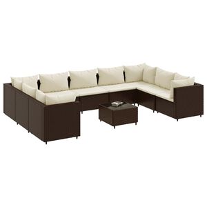 vidaXL 10 Piece Garden Lounge Set with Cushions Brown Poly Rattan
