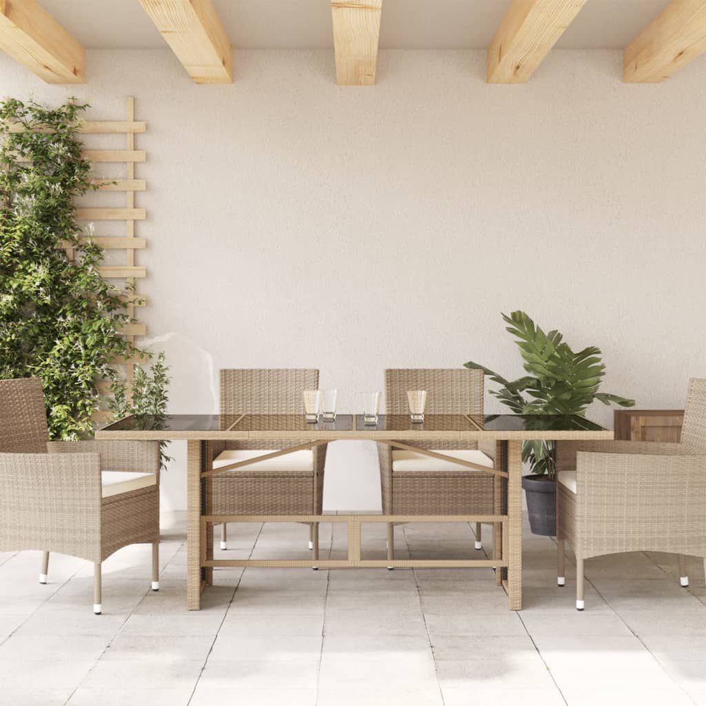 vidaXL Garden Table with Glass Top Beige 190x80x75 cm Poly Rattan