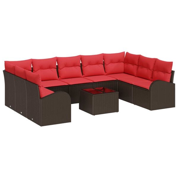 vidaXL 10 Piece Garden Sofa Set with Cushions Brown Poly Rattan
