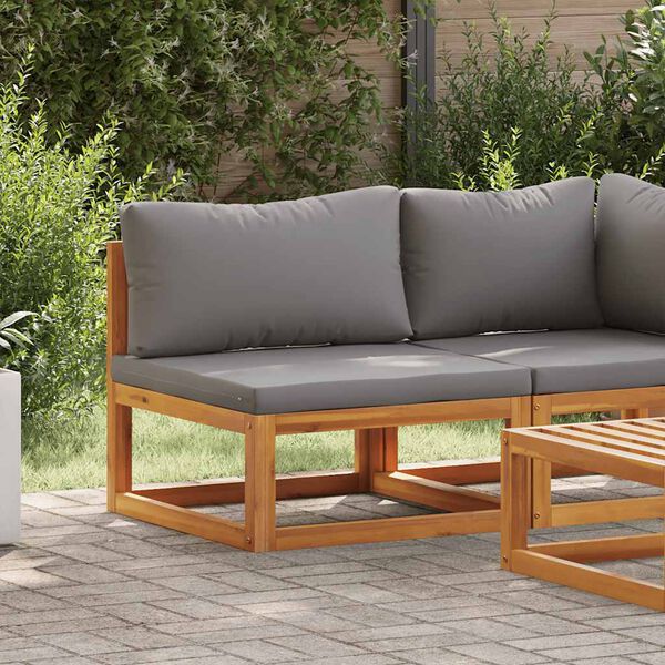 vidaXL Sectional Middle Sofa & Dark Grey Cushion Solid Acacia Wood