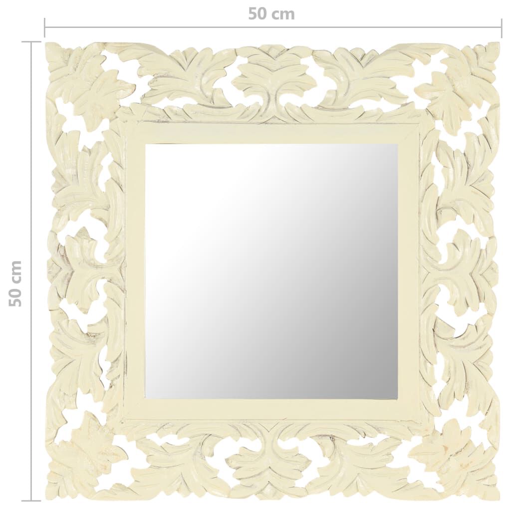vidaXL Hand Carved Mirror White 50x50 cm Solid Mango Wood