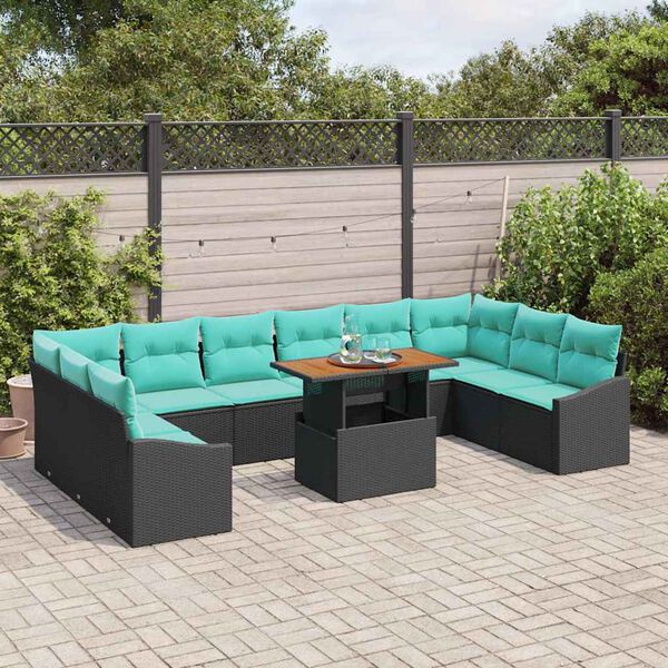 vidaXL Garden Sofa Set with Storage 11 pcs Black Poly rattan