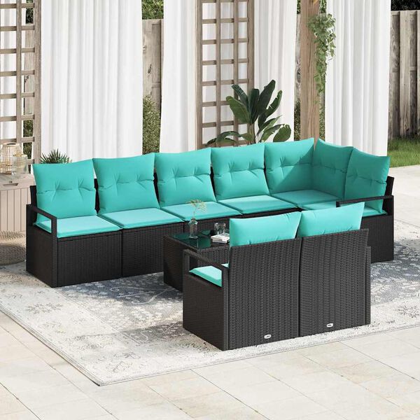 vidaXL Sofa Set 9 pcs Black Poly Rattan