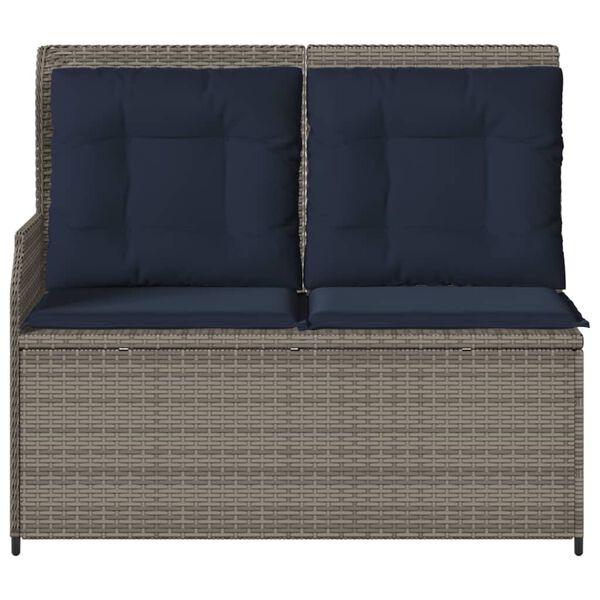 vidaXL Reclining Garden Bench with Cushions Grey Poly Rattan