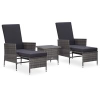 vidaXL 3 Piece Garden Lounge Set with Cushions Poly Rattan Grey