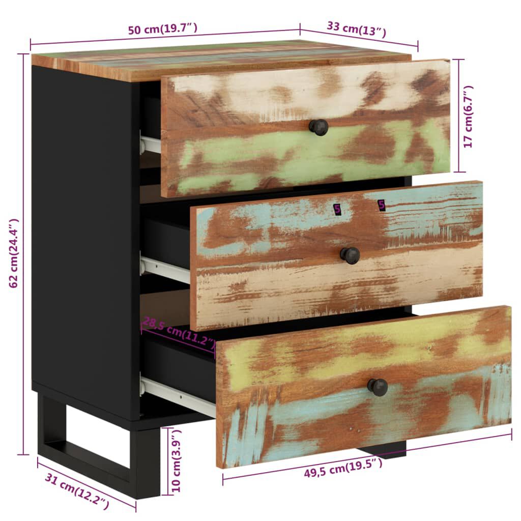 vidaXL Bedside Cabinet 50x33x62cm Solid Wood Reclaimed&Engineered Wood