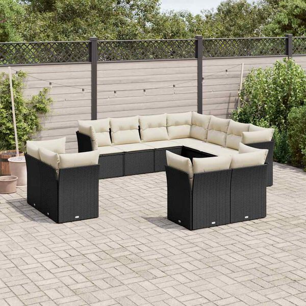 vidaXL 11 Piece Garden Sofa Set with Cushions Black Poly Rattan