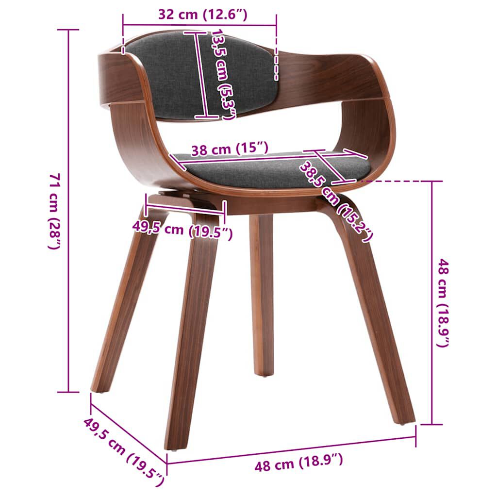 vidaXL Dining Chairs 2 pcs Bent Wood and Grey Fabric
