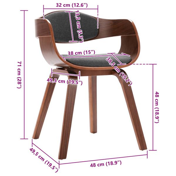 vidaXL Dining Chairs 2 pcs Bent Wood and Grey Fabric