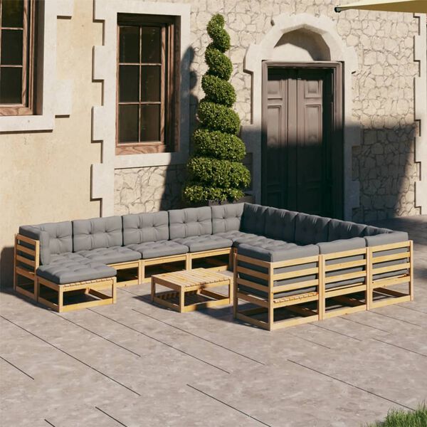 vidaXL 13 Piece Garden Lounge Set with Cushions Solid Pinewood
