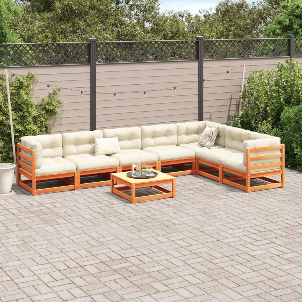 vidaXL 8 Piece Garden Sofa Set with Cushions Wax Brown Solid Wood Pine