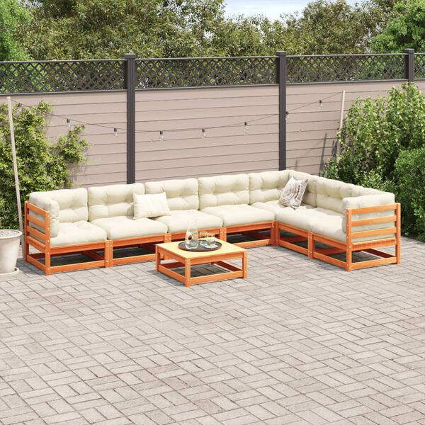 vidaXL 8 Piece Garden Sofa Set with Cushions Wax Brown Solid Wood Pine