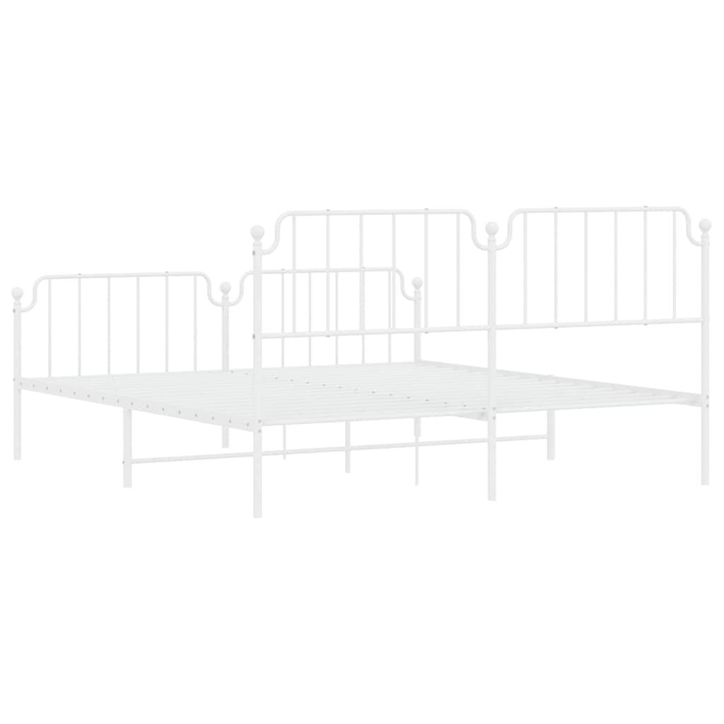 vidaXL Metal Bed Frame without Mattress with Footboard White 183x213cm