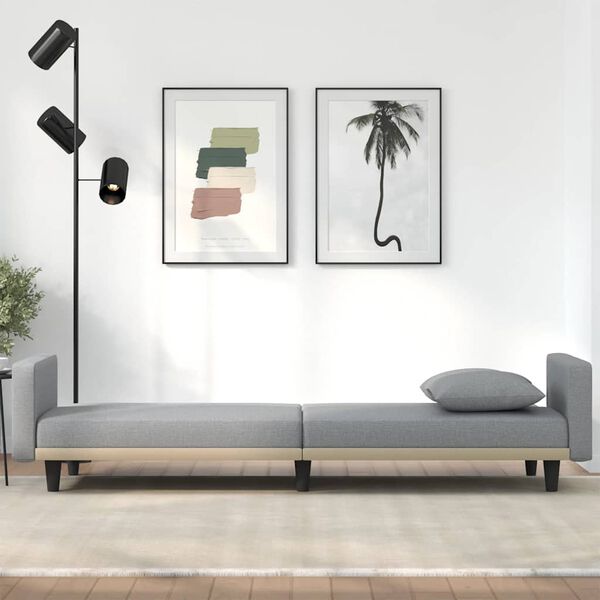 vidaXL Sofa Bed with Cushions Light Grey Fabric