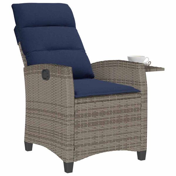 vidaXL Reclining Garden Chair with Side Table Grey Poly Rattan