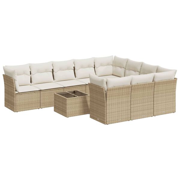 vidaXL 11 Piece Garden Sofa Set with Cushions Beige Poly Rattan