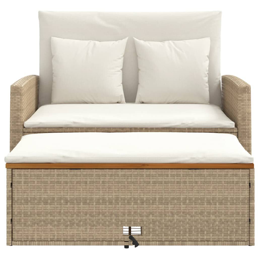 vidaXL Garden Sofa with Cushions 2-Seater Beige Poly Rattan&Acacia Wood