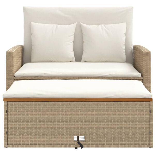 vidaXL Garden Sofa with Cushions 2-Seater Beige Poly Rattan&Acacia Wood