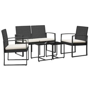vidaXL 5 piece Garden Dining Set with Cushions Black PP Rattan