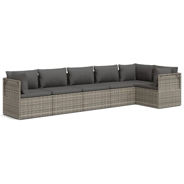 vidaXL 6 Piece Garden Lounge Set with Cushions Grey Poly Rattan