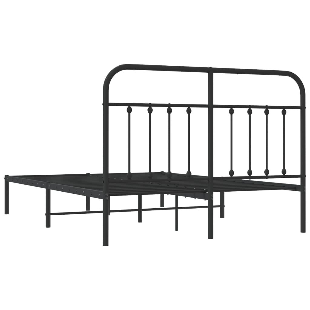 vidaXL Metal Bed Frame without Mattress with Headboard Black 135x190cm