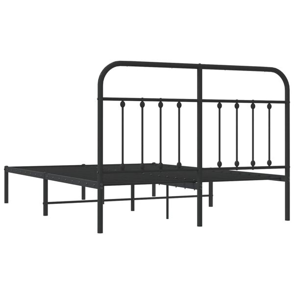 vidaXL Metal Bed Frame without Mattress with Headboard Black 135x190cm