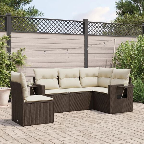 vidaXL 5 Piece Garden Sofa Set with Cushions Brown Poly Rattan