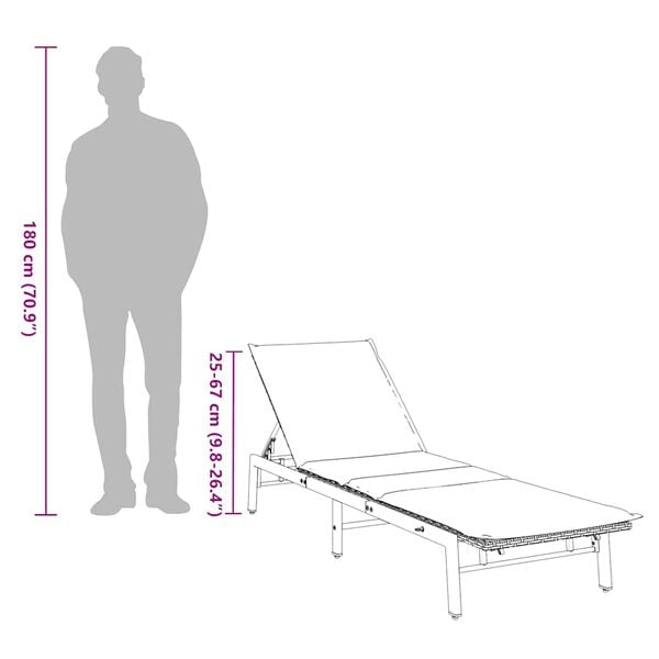vidaXL Sun Lounger with Cushion Brown Poly Rattan