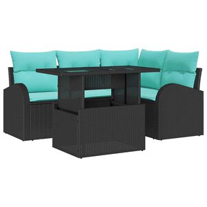 vidaXL Garden Sofa Set with Cushion 5 pcs Black Poly rattan