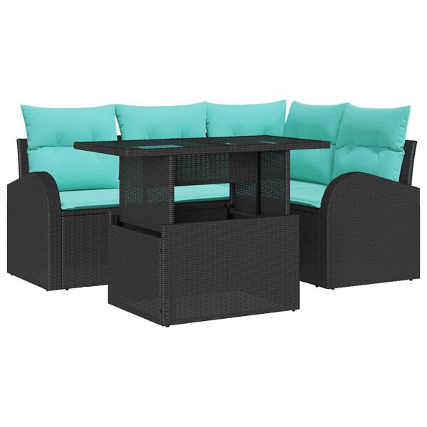 vidaXL Garden Sofa Set with Cushion 5 pcs Black Poly rattan