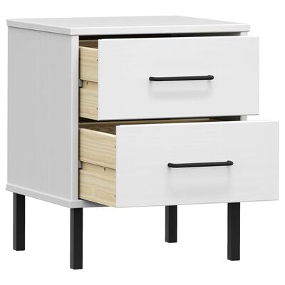 vidaXL Bedside Cabinet with Metal Legs White Solid Wood Pine OSLO