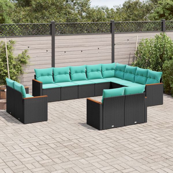 vidaXL 12 Piece Garden Sofa Set with Cushions Black Poly Rattan