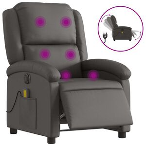 vidaXL Electric Massage Recliner Chair Grey Real Leather