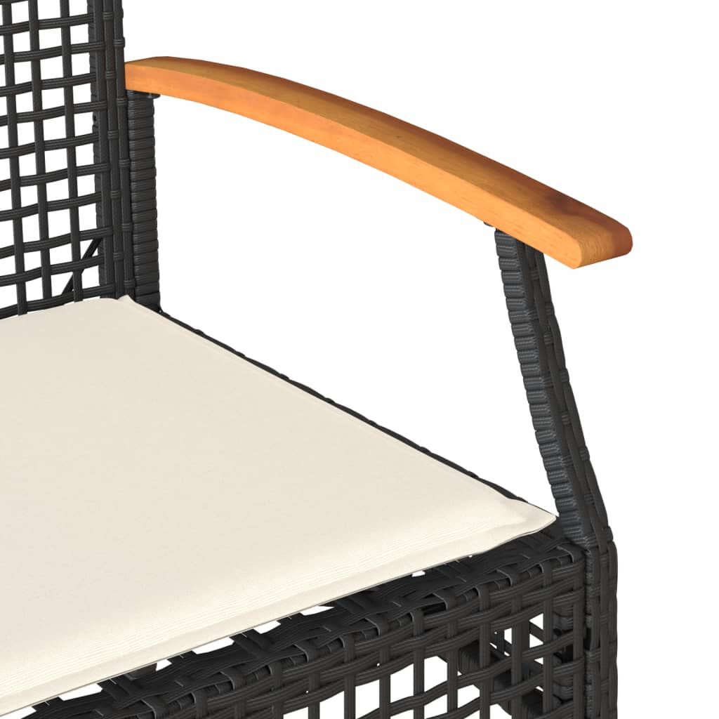 vidaXL Garden Bench with Cushion Black Poly Rattan Acacia Wood