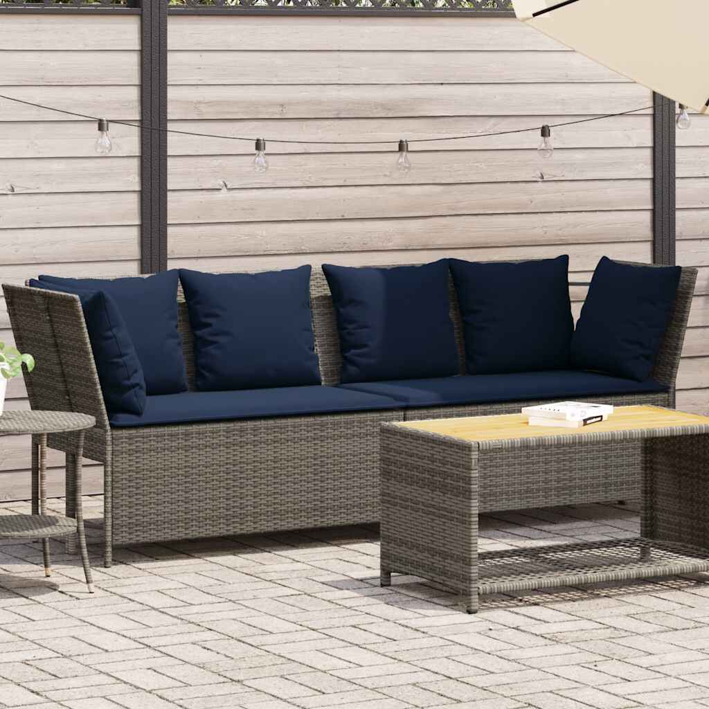 vidaXL Garden Sofa with Cushions Grey Poly Rattan