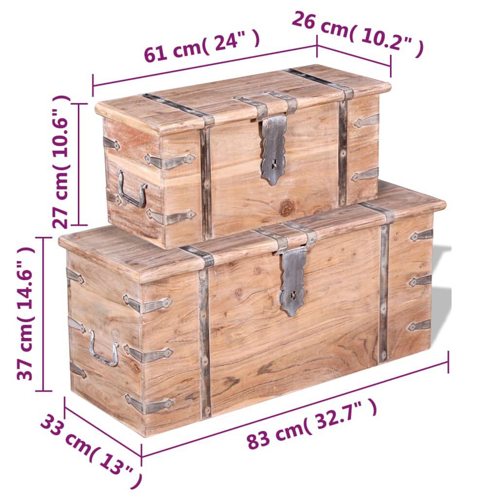 vidaXL Two Piece Storage Chest Set Acacia Wood