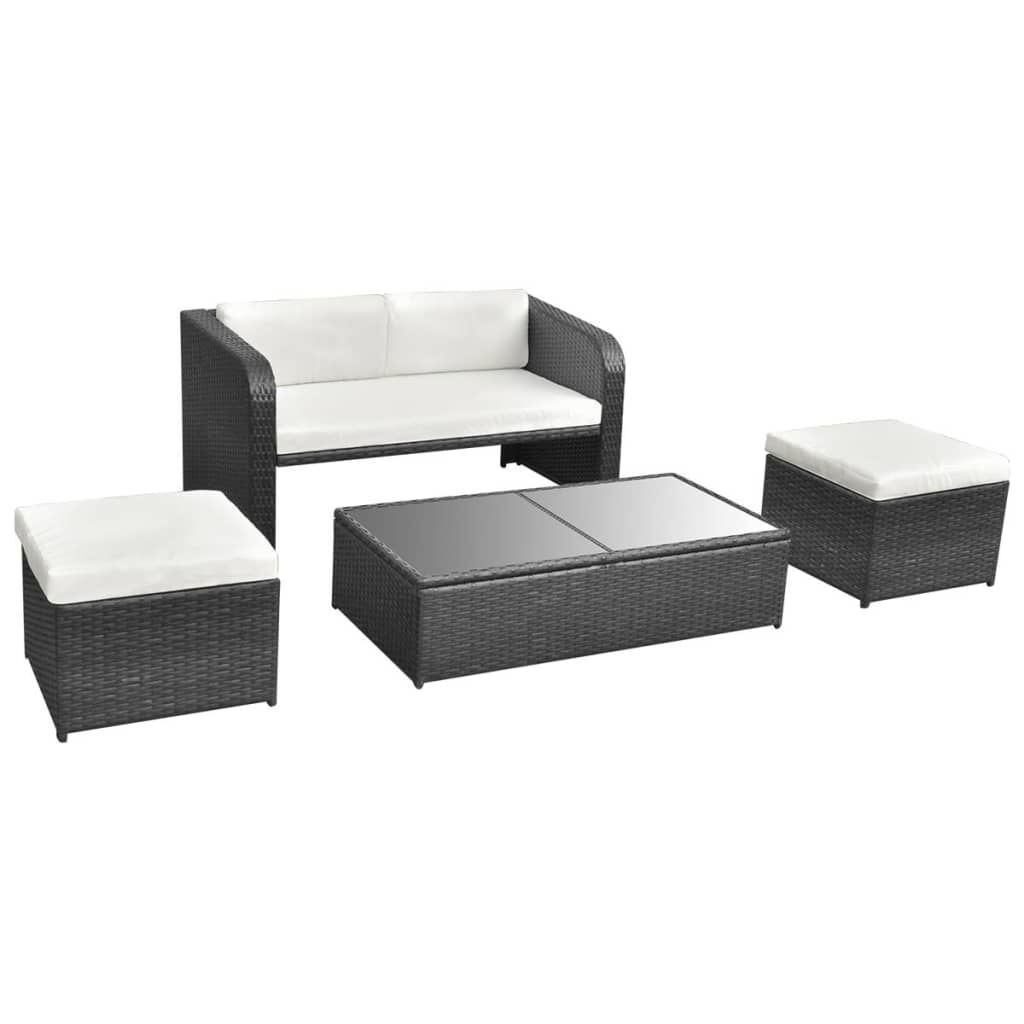 vidaXL 4 Piece Garden Lounge Set with Cushions Poly Rattan Black
